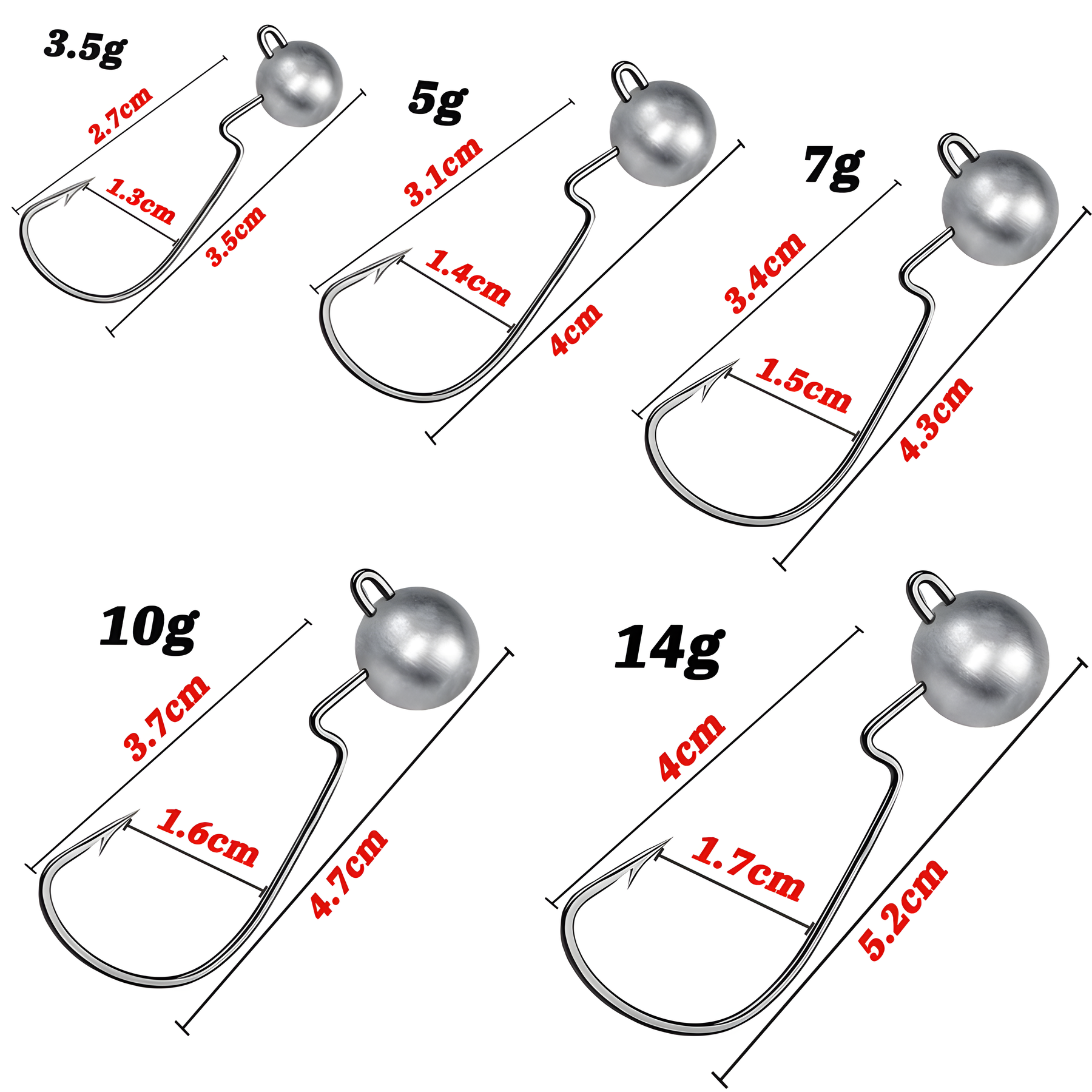 5PCS Jig Head Hook 3.5g 5g 7g 10g 14g High Strength Worm Angle Sharp Barbed Gear Soft Lure Fishing Tackle Crank Offset Fishhook