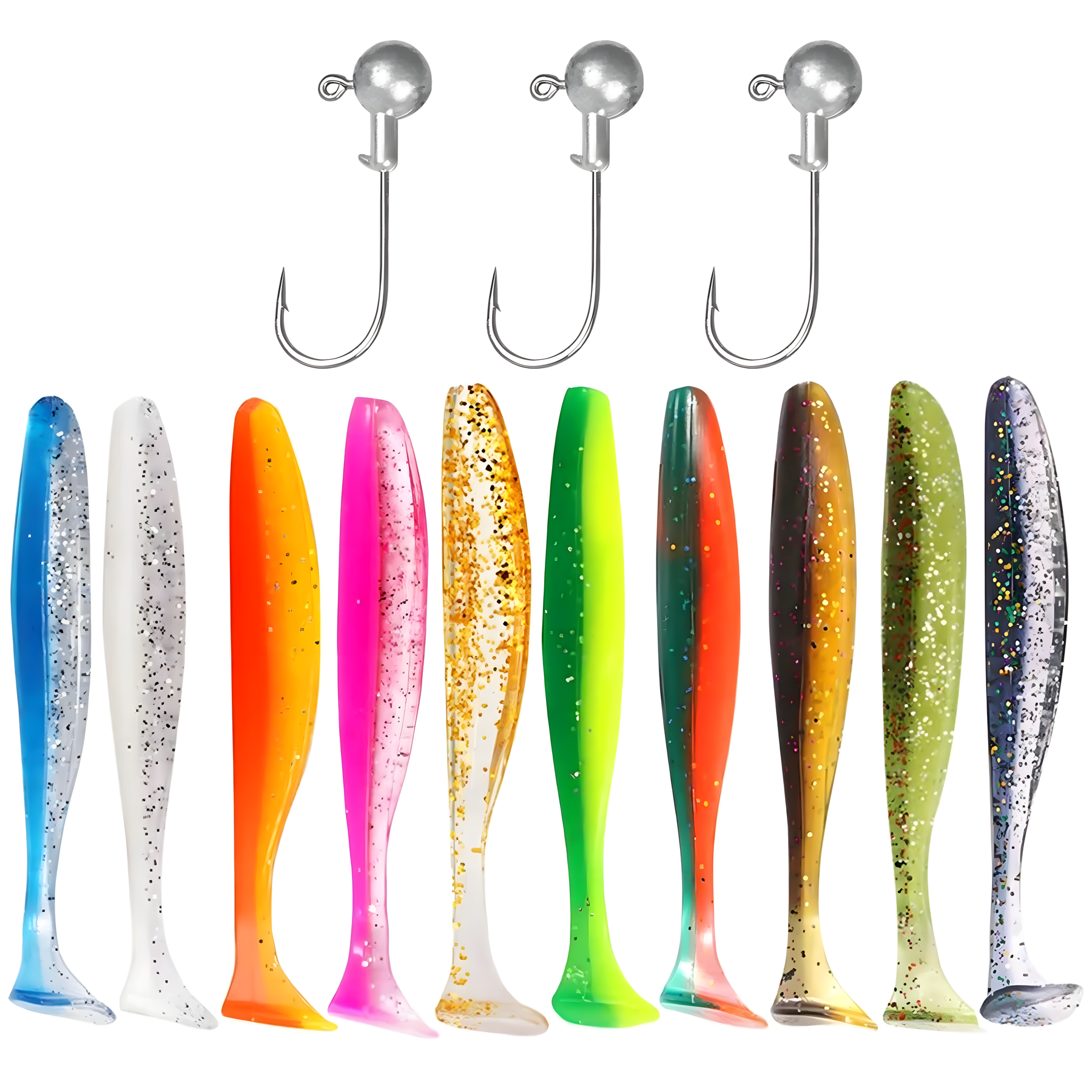 10PCS Soft Lure 5.5cm 7cm 10cm T Tail Worm 3PCS Jigging Head Hook 3g 5g 10g Metal Jig Carp Fishing Pesca Swimbait Gear Kit Bait