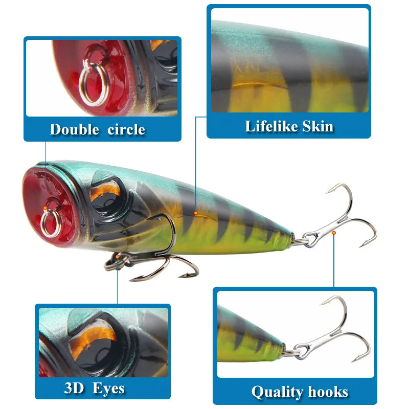 1pc  Popper Fishing Lure 8cm 14g Hard Bait Artificial Poper Topwater Bass Trout Pike Fishing Crankbait Crank Wobbler