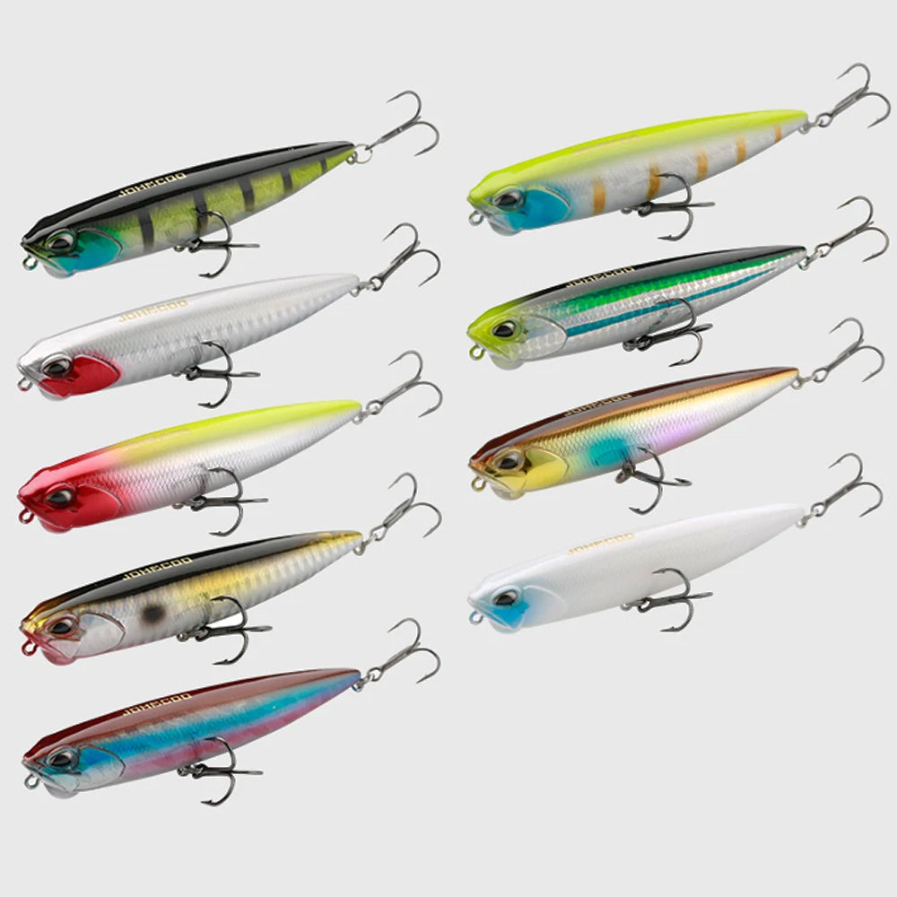 JOHNCOO PENCIL 100mm Topwater Lure 14g Swim Crankbait Whopper Artificial Bait Trolling Bass Pike Lure Walk 3D Eye
