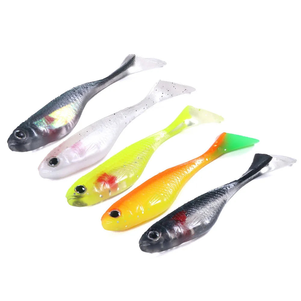 5pcs Softbait 8.8cm/5g Saltwater Freshwater Fishing Soft Lures Silicone Minnow Worms Wobblers Artificial Bait Bass Tackle Jigs