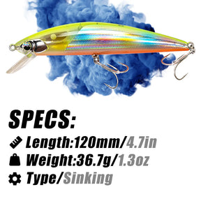 B&U 120mm 36.7g Minnow Sinking Fishing Lure Hard Plastic Trout Lure Artificial Bait Pesca Wobbler Fishing pike bass Crankbait