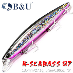B&U 135mm 27.1g Ultra Long Casting 135S Saltwater Sinking Minnow Weight Fishing Lure Seabass Hard Bait