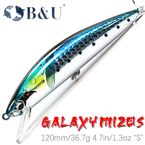 B&U 120mm 36.7g Minnow Sinking Fishing Lure Hard Plastic Trout Lure Artificial Bait Pesca Wobbler Fishing pike bass Crankbait