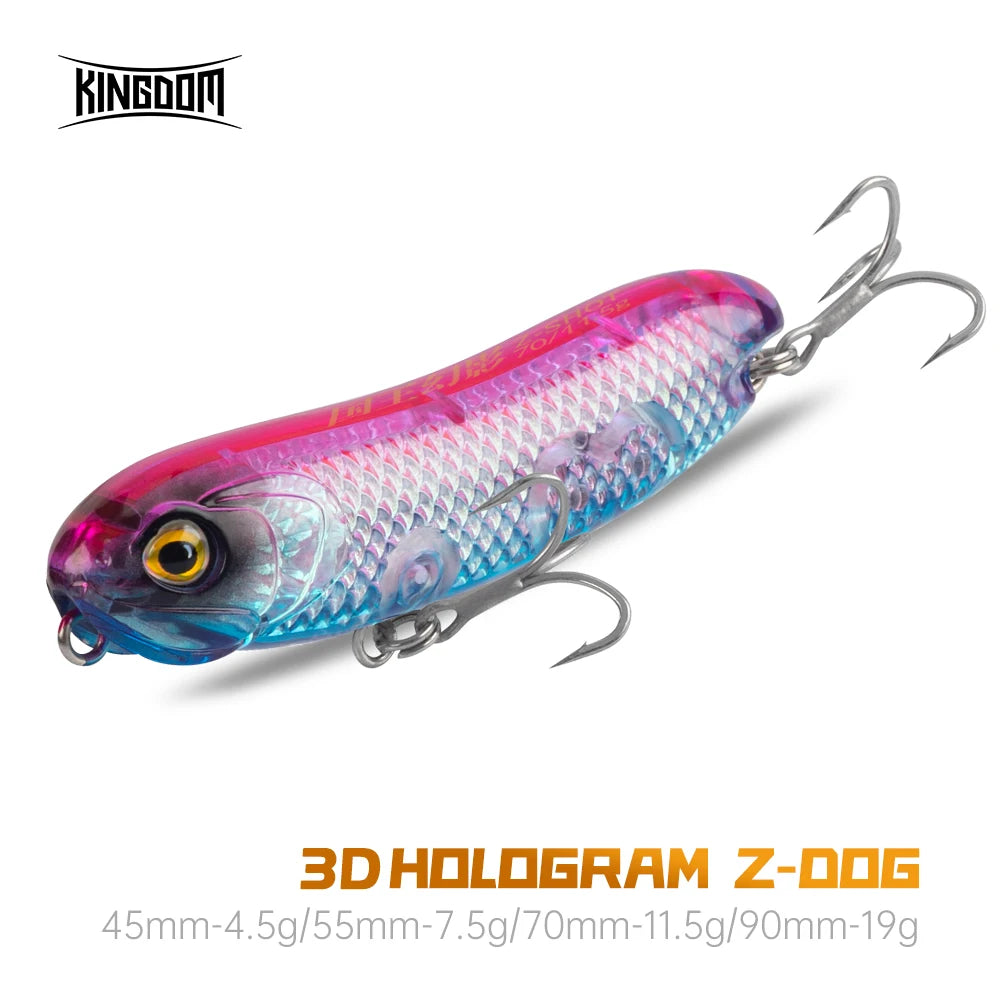 Kingdom Topwater Fishing Lure Z-Dog 3D Hologram 4.5g 7.5g 11.5g 19g Artificial Pencil Minnow Floating Hard Baits Surface Lures